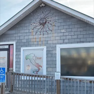 the entrance to a restaurant