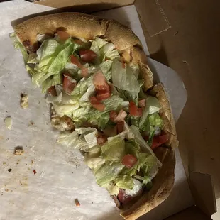 A BLT pizza, one of the best I have ever eaten, and super filling!