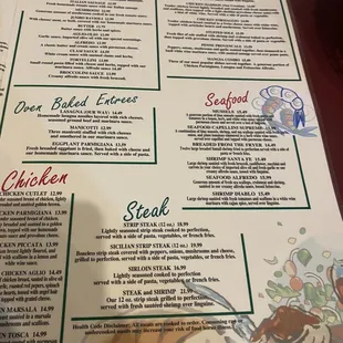 a menu for a restaurant