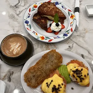 Bfast: stuffed French toast and Egg Benedict lox