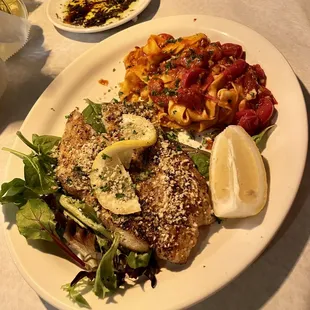 Blackened Grouper special with Pappardelle Arribiata - Delicious