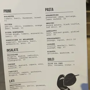 Dinner Menu