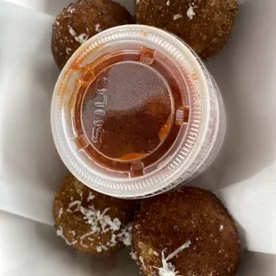 Arancini,  one was mushroom and the other was prosciutto