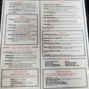 a menu for a restaurant