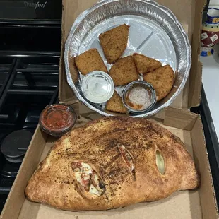Calzone and fried cheese