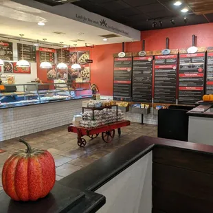 Interior with menu wall and front counter