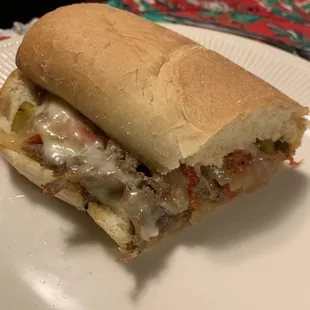 One half of the Philly steak sandwich. The cheese you see was pretty much all there was.