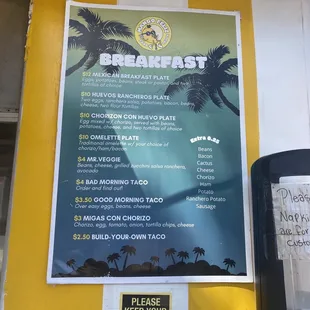 Breakfast menu