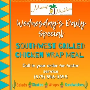 south west grilled chicken wrap meal