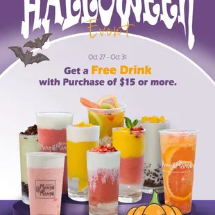 Get a Free Drink with Purchase of $15 or More.