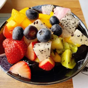 a bowl of fruit on a table
