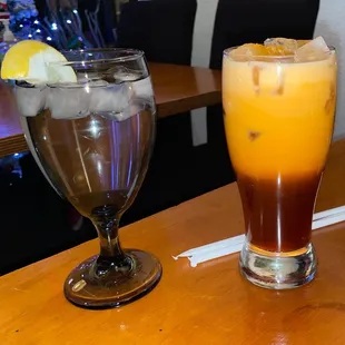 two drinks on a wooden table
