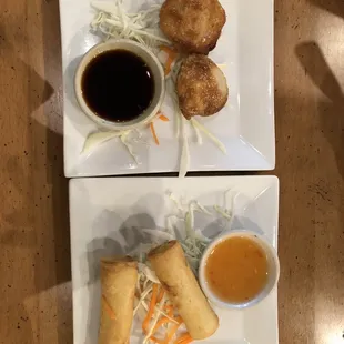 Thai Dumplings (up), Veggie Spring Rolls (down)