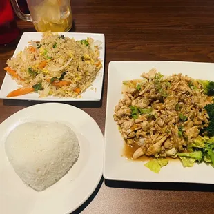 Thai garlic chicken and fried rice.