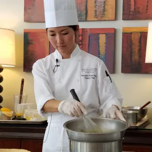 Executive Pastry Chef Nanako Perez-Nava making mango cream pie