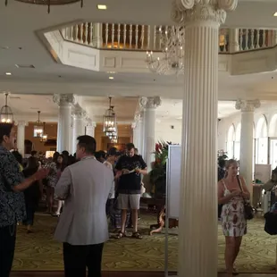 Inside the lobby of the Moana Surfrider Hotel.