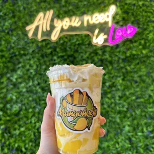 MANGO FLOAT - mango chunks, mango ice cream, whipped cream, topped with graham cracker bits