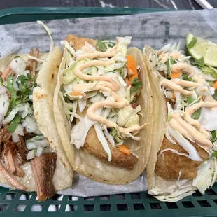 Carnitas, Fish, and Shrimp Taco