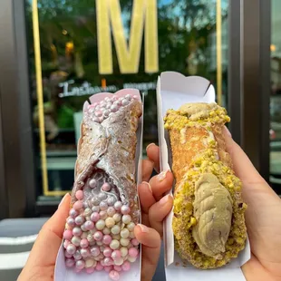 Champagne cannoli and pistachio cannoli