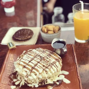Cinnamon Roll Pancakes, Sausage and Brunch Potatoes