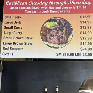 Menu Tuesday-Thursday