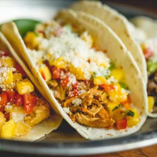 Caribbean Taco Flight (Caribbean fish, chicken , and steak)