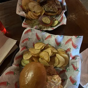 Pulled pork sandwich and cliffs burger