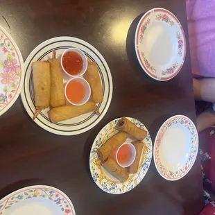 To the left is the new special appetizer firecracker shrimp roll.  To the right is the appetizer Spring Rolls