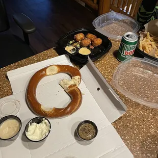 Pretzel and loaded tots