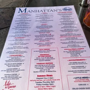 the menu of the restaurant