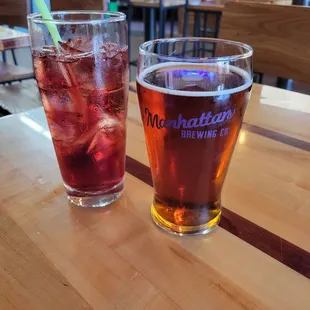 Irish red ale and blueberry coconut vodka seltzer. Both are delicious!