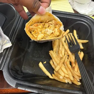 Buffalo chicken sandwich and fries