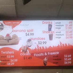 Menu board drinks