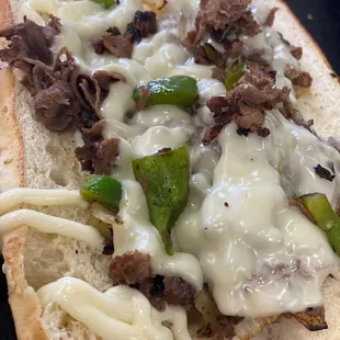 Philly steaks and cheese sandwich