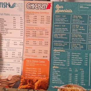 the menu and prices