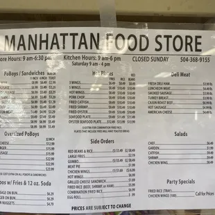 a list of items for sale