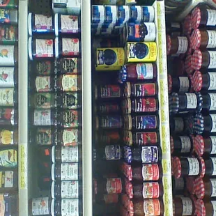 a variety of canned food items