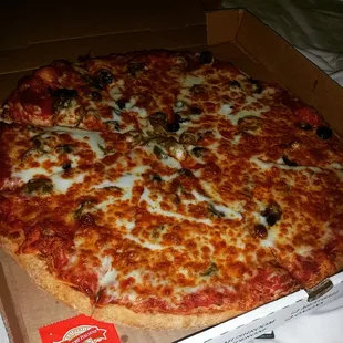 Pepperoni, black olives, &amp; extra cheese = yummo!