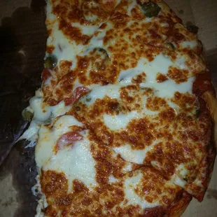 Extra cheesy, jalapeno, pepperoni deliciousness