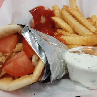 Lamb Gyro Sandwich with Fries