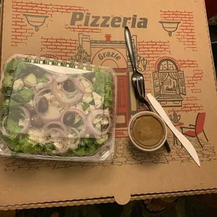 Mediterranean salad and Pizza Bianca