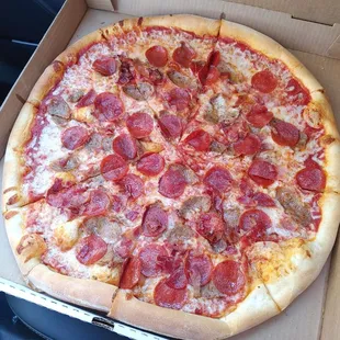 Pepperoni, sausage and bacon