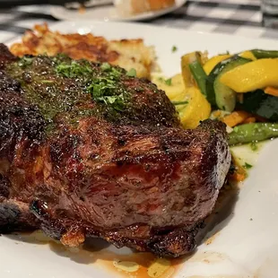 Tomahawk 32 oz. Steak. Med rear with a delicious crust. Veggies had a lot of flavor, as well as the hash's creamy crispness.