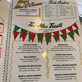 the menu of the restaurant