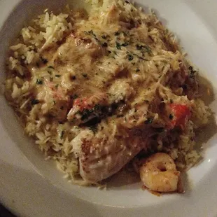 Seafood Smothered Seafood (Tilapia w/ rice &amp; shrimp)