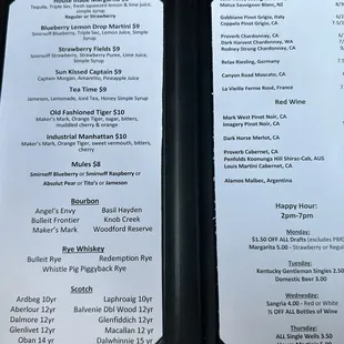 Cocktail menu