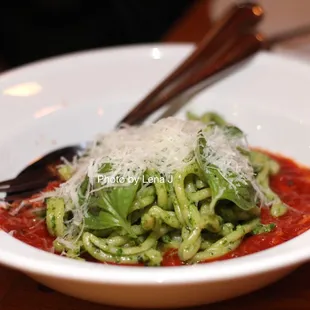 Pesto + Pomodoro ($18) - casarecce, parmesan, basil. Not good.