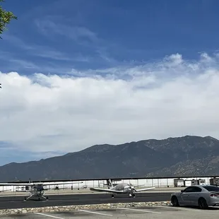 a plane parked in a parking lot