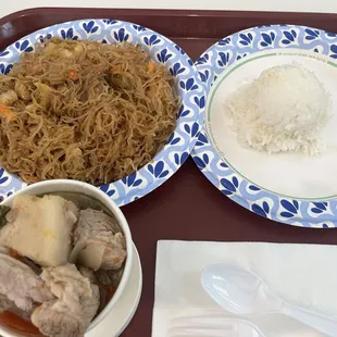 Pancit, sinigang, and rice