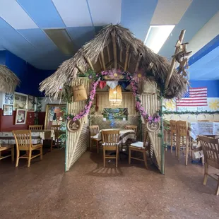 Some of the dining area with cool decorations.